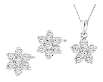 Srebrne kolczyki i zawieszka z cyrkoniami, łańcuszek - komplet