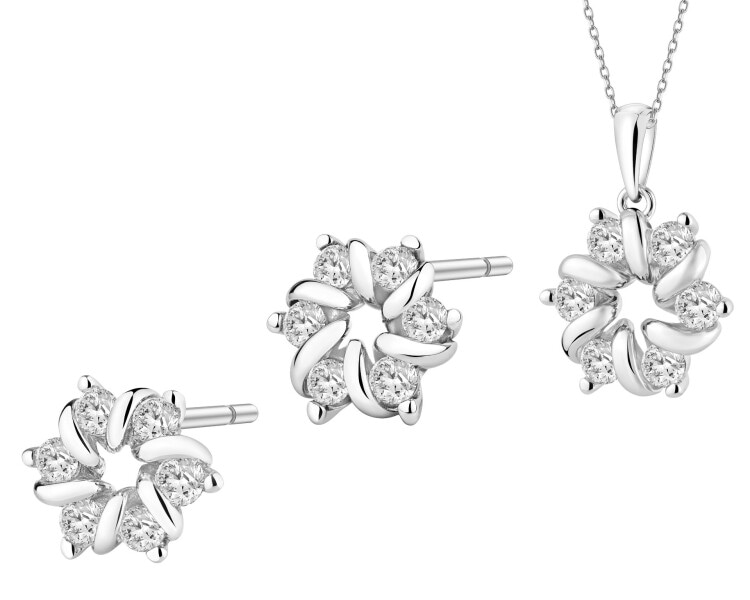 Stříbrné náušnice a přívěsek se zirkony - souprava