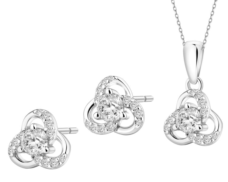 Srebrne kolczyki i zawieszka z cyrkoniami - komplet
