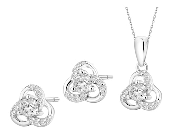 Srebrne kolczyki i zawieszka z cyrkoniami - komplet