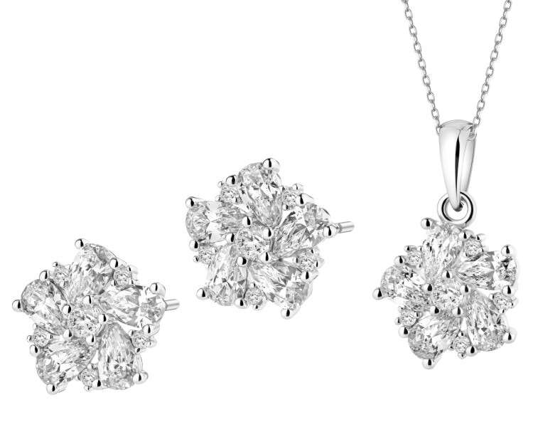 Stříbrné náušnice a přívěsek se zirkony - souprava