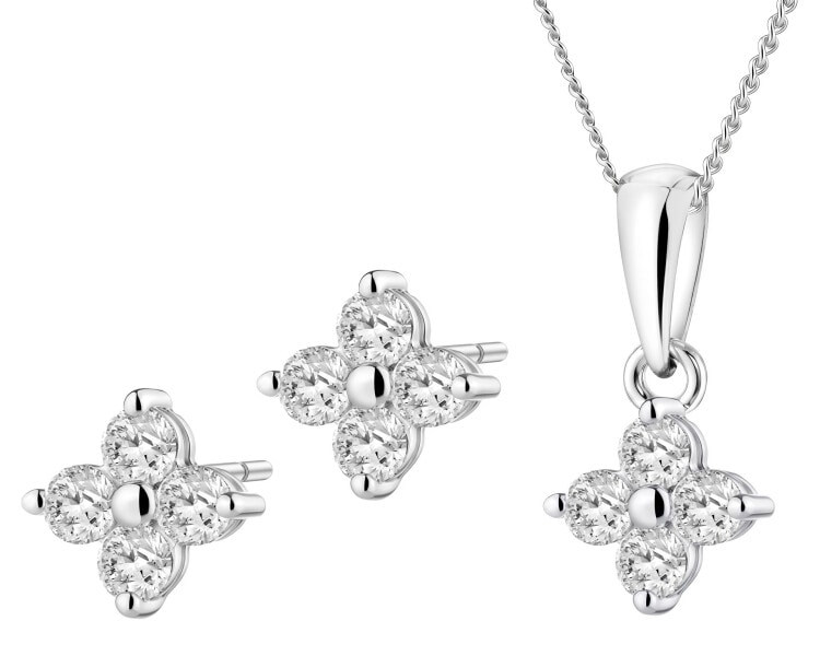 Srebrne kolczyki i zawieszka z cyrkoniami, łańcuszek - komplet