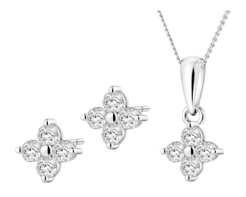 Srebrne kolczyki i zawieszka z cyrkoniami, łańcuszek - komplet