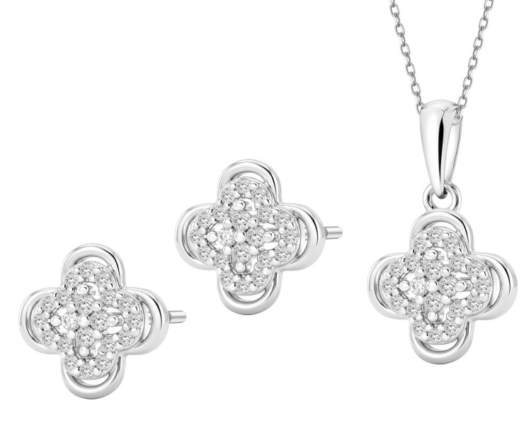 Stříbrné náušnice a přívěsek se zirkony - souprava