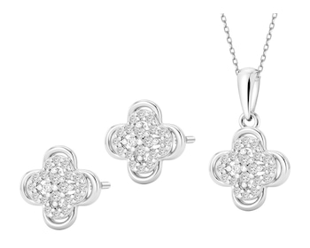 Srebrne kolczyki i zawieszka z cyrkoniami - komplet