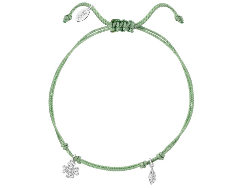 Bransoletka z elementami srebra i cyrkoniami - koniczyna, liść