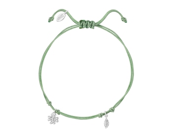 Bransoletka z elementami srebra i cyrkoniami - koniczyna, liść