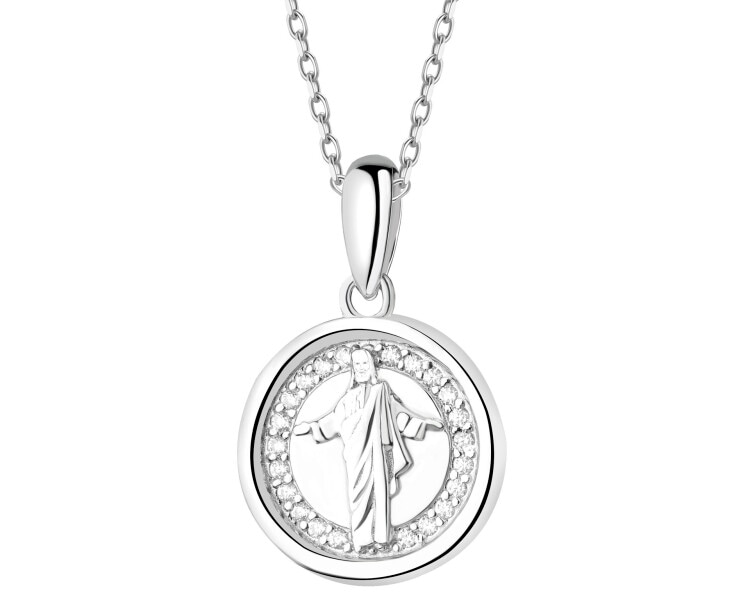 Zawieszka srebrna z cyrkoniami - medalik z wizerunkiem Chrystusa