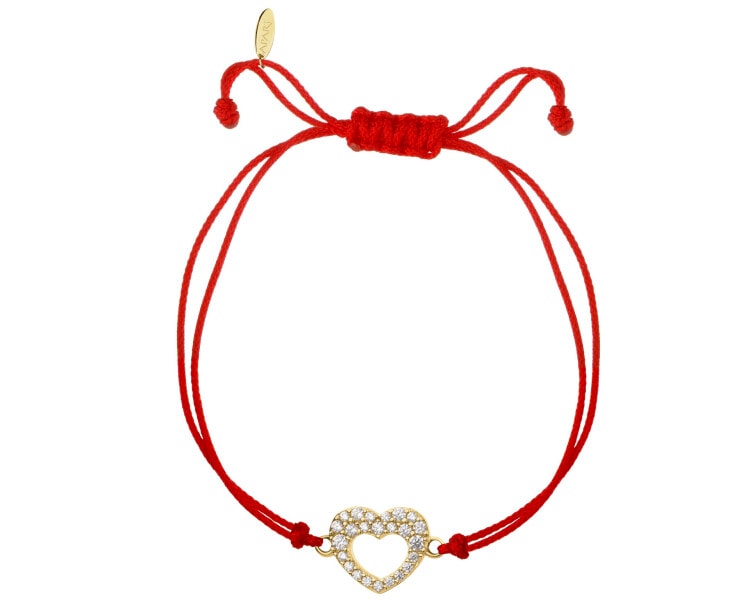 Náramek s pozlacenými stříbrnými prvky a zirkony - srdce