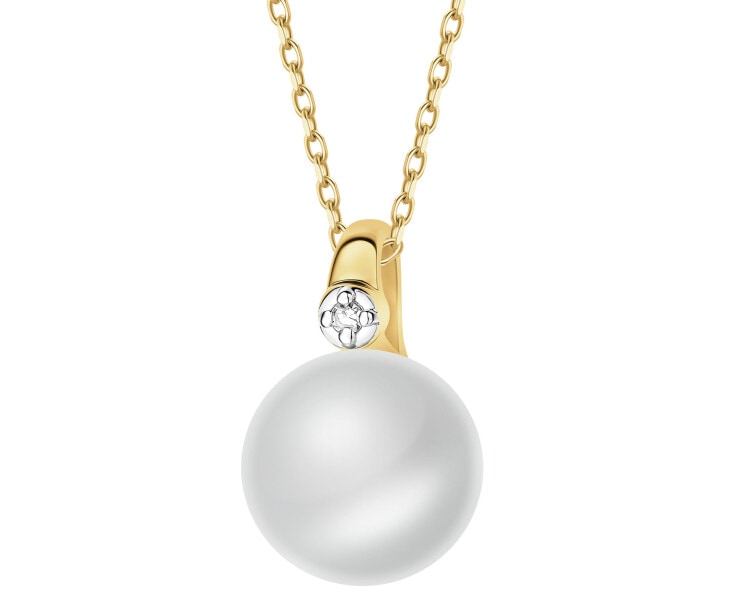 Zawieszka z żółtego złota z diamentem i perłą - próba 375