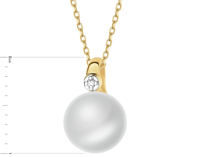 Zawieszka z żółtego złota z diamentem i perłą - próba 375