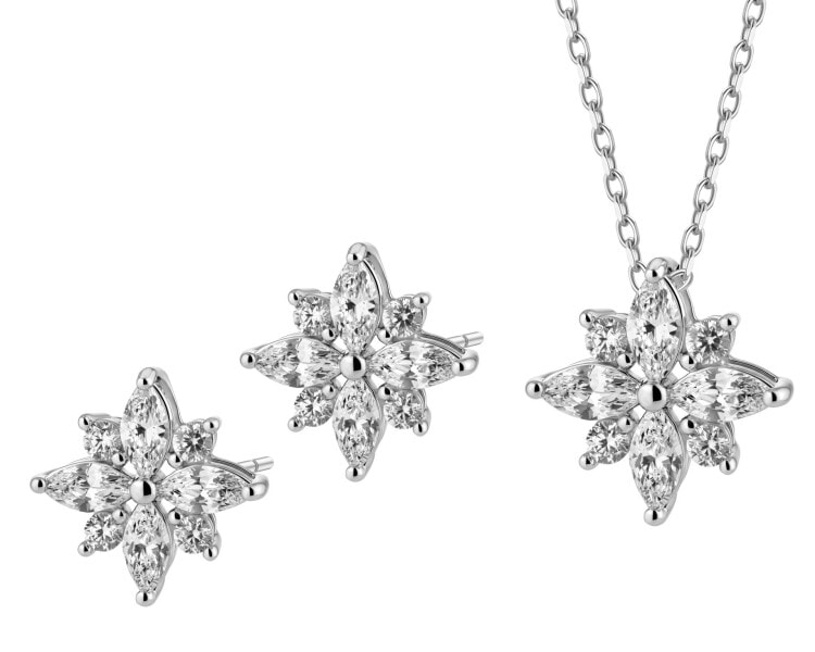 Srebrne kolczyki i naszyjnik z cyrkoniami - komplet