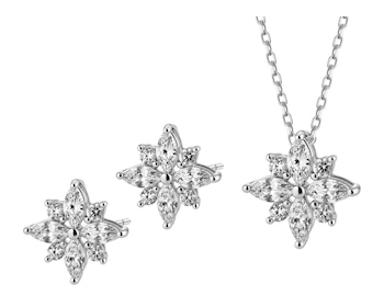 Srebrne kolczyki i naszyjnik z cyrkoniami - komplet