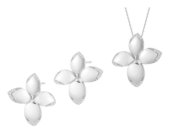 Srebrne kolczyki i zawieszka z cyrkoniami - komplet - liście