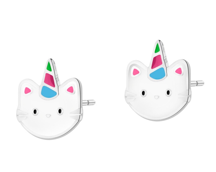 Kolczyki srebrne z emalią - koty