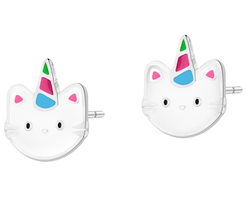 Kolczyki srebrne z emalią - koty