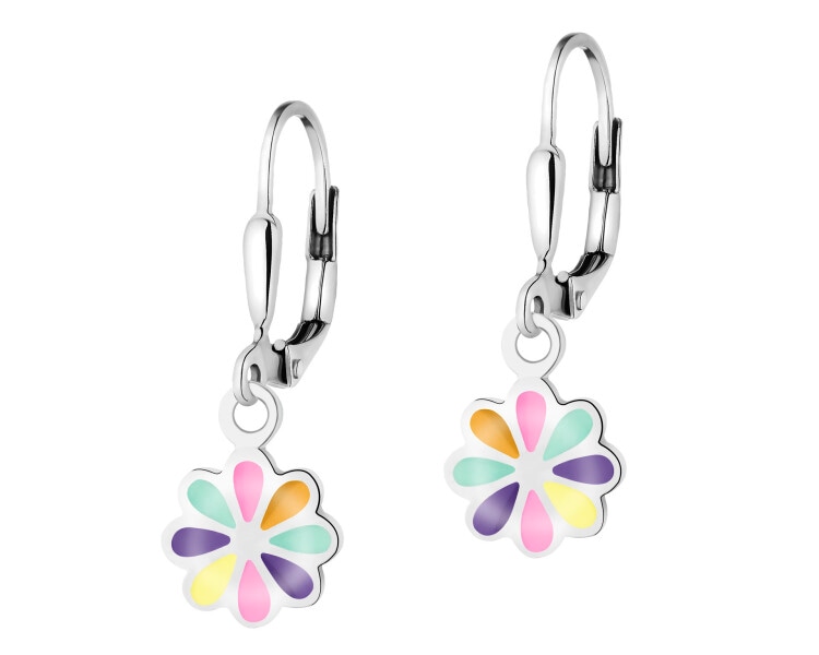 Kolczyki srebrne z emalią - kwiaty