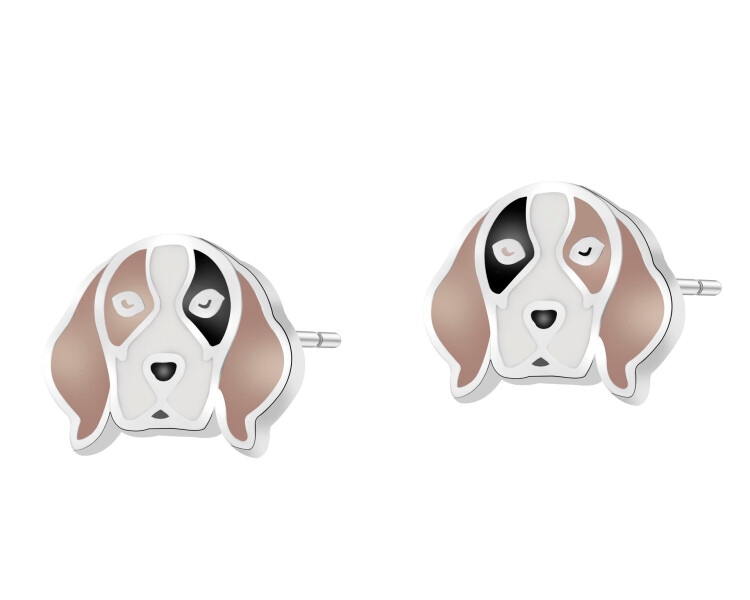 Kolczyki srebrne z emalią - pieski