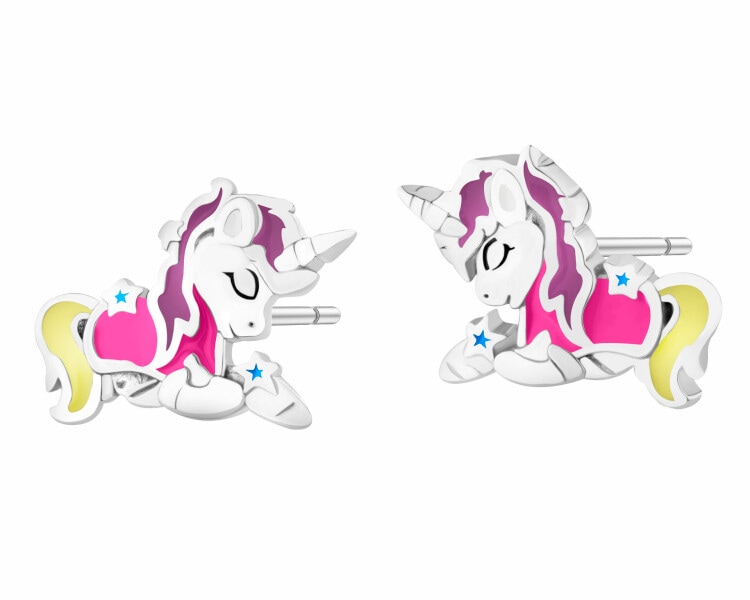 Kolczyki srebrne z emalią - jednorożce