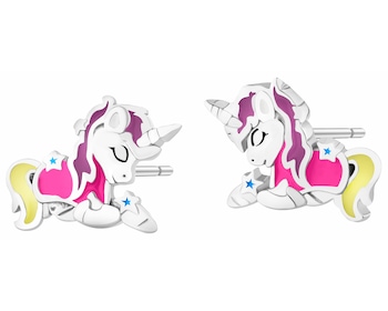 Kolczyki srebrne z emalią - jednorożce