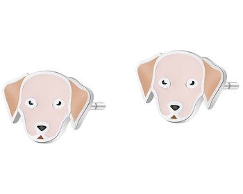 Kolczyki srebrne z emalią - pieski