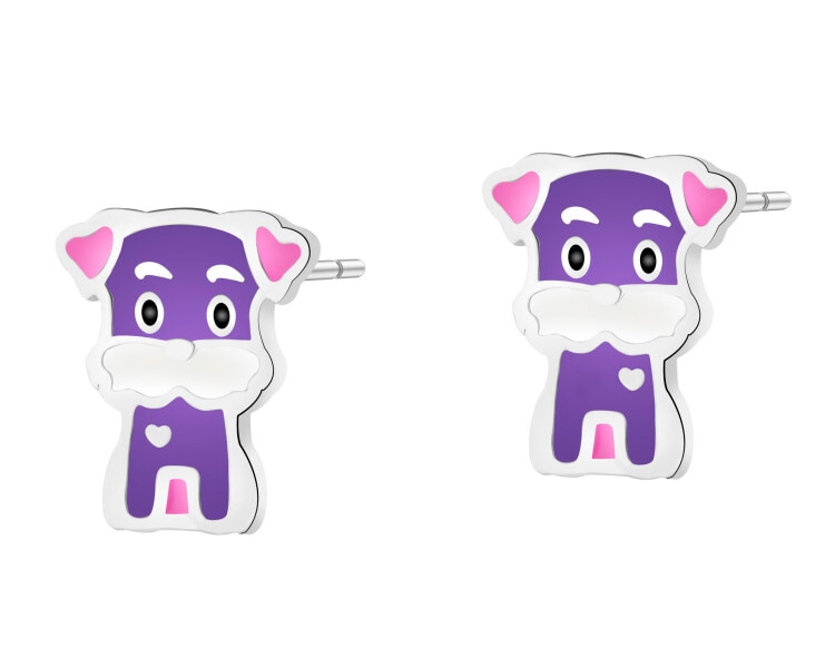 Kolczyki srebrne z emalią - pieski