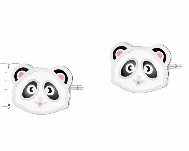 Stříbrné náušnice se smaltem - medvídci panda