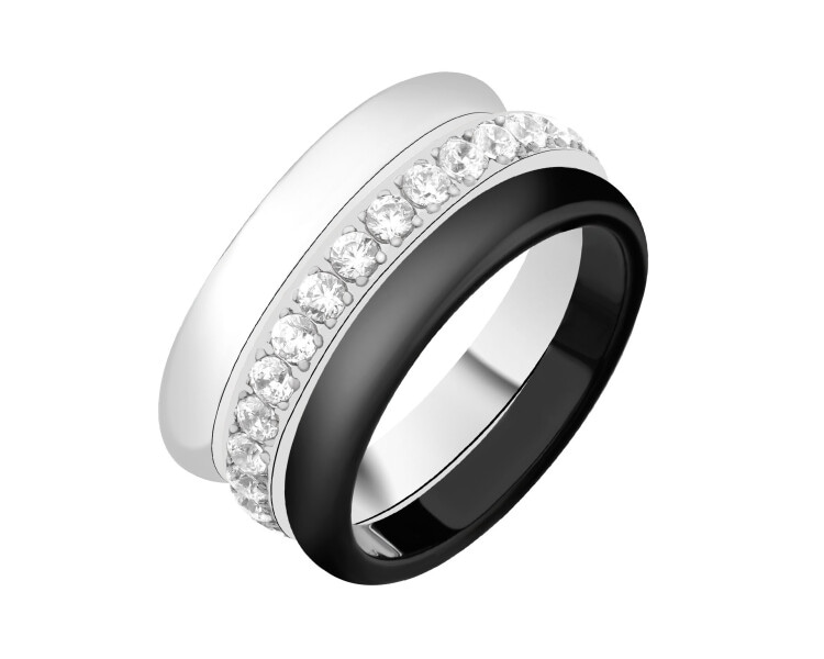 Pierścionek ze stali szlachetnej z cyrkoniami