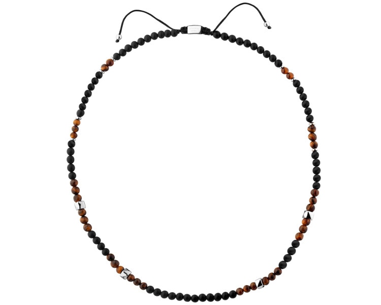 Naszyjnik ze stali szlachetnej z agatami i tygrysim okiem