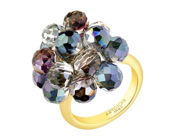 Pierścionek z mosiądzu pozłacany ze szklanymi detalami