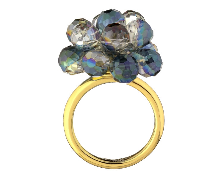 Pierścionek z mosiądzu pozłacany ze szklanymi detalami