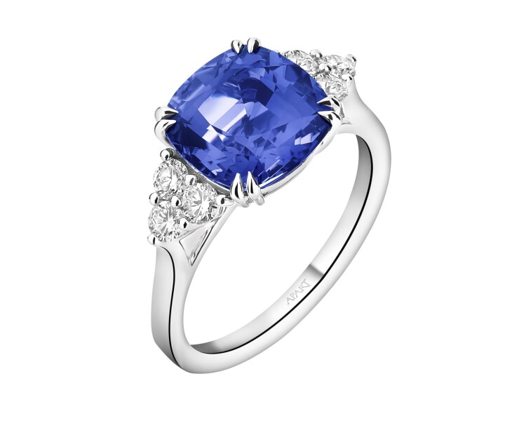 Pierścionek z białego złota z brylantami i tanzanitem - próba 750