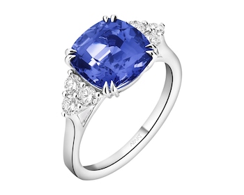 Pierścionek z białego złota z brylantami i tanzanitem - próba 750