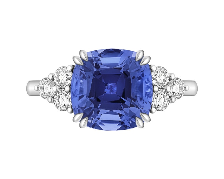 Pierścionek z białego złota z brylantami i tanzanitem - próba 750