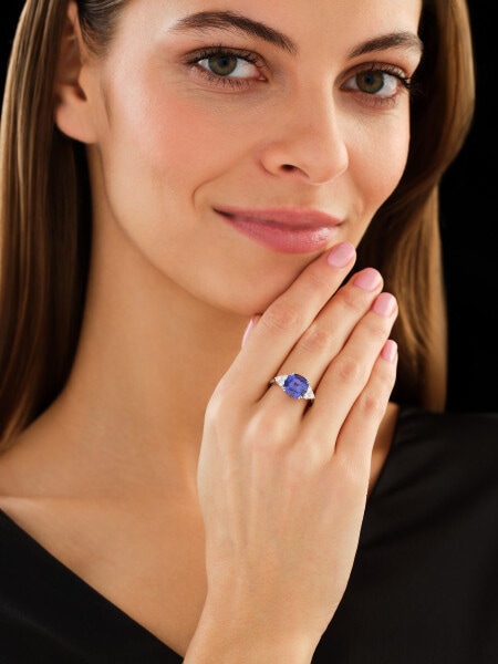 Prsten z bílého zlata s brilianty a tanzanitem - ryzost 750