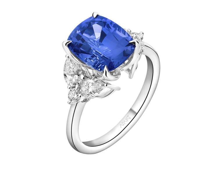 Pierścionek z białego złota z diamentami i tanzanitem - próba 750