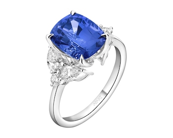 Pierścionek z białego złota z diamentami i tanzanitem - próba 750