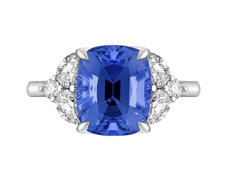 Pierścionek z białego złota z diamentami i tanzanitem - próba 750