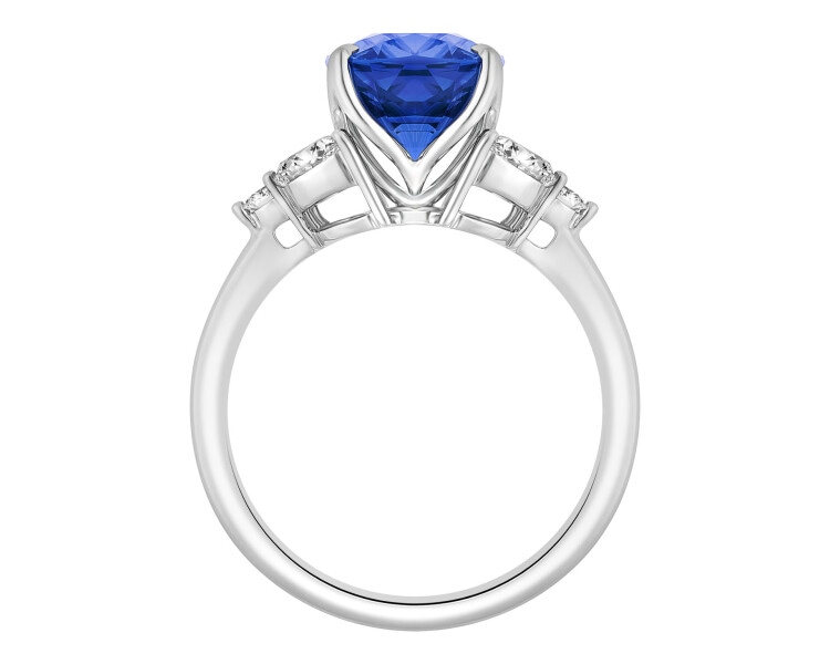 Pierścionek z białego złota z diamentami i tanzanitem - próba 750