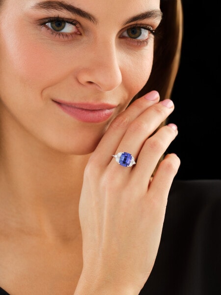 Prsten z bílého zlata s diamanty a tanzanitem - ryzost 750