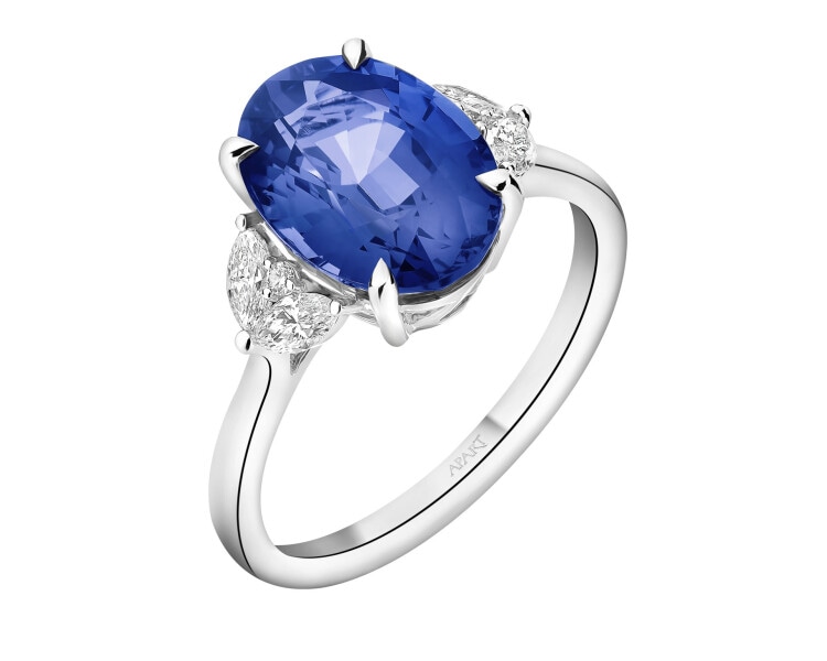 Pierścionek z białego złota z diamentami i tanzanitem - próba 750
