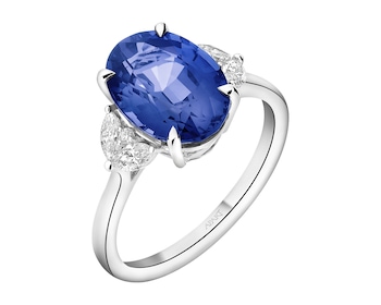 Pierścionek z białego złota z diamentami i tanzanitem - próba 750