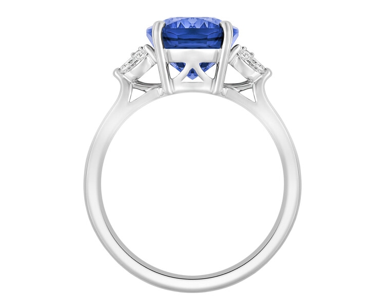 Pierścionek z białego złota z diamentami i tanzanitem - próba 750