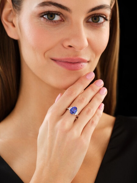 Prsten z bílého zlata s diamanty a tanzanitem - ryzost 750