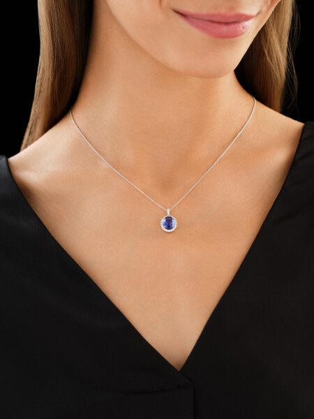 Náhrdelník z bílého zlata s brilianty a tanzanitem - ryzost 750