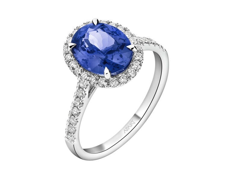Pierścionek z białego złota z brylantami i tanzanitem - próba 750