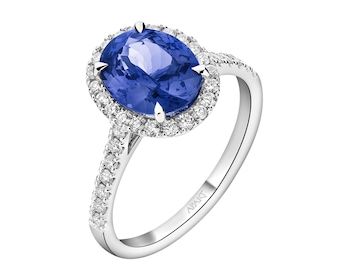 Pierścionek z białego złota z brylantami i tanzanitem - próba 750