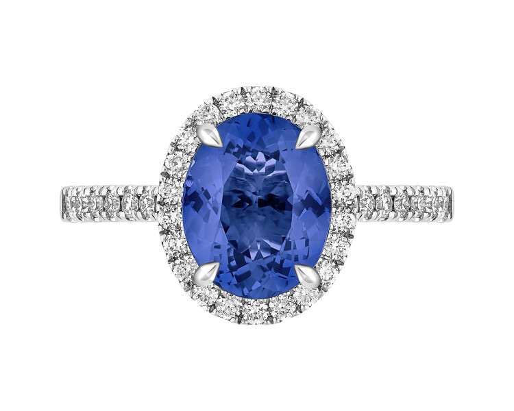 Pierścionek z białego złota z brylantami i tanzanitem - próba 750