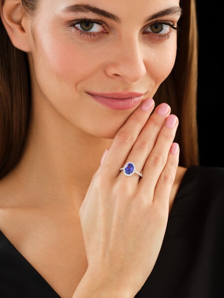 Prsten z bílého zlata s brilianty a tanzanitem - ryzost 750