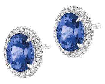 Kolczyki z białego złota z brylantami i tanzanitami - próba 750